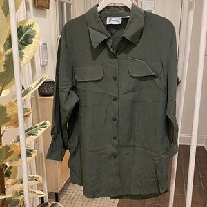 Olive Button-Up 3/4 Sleeve Blouse